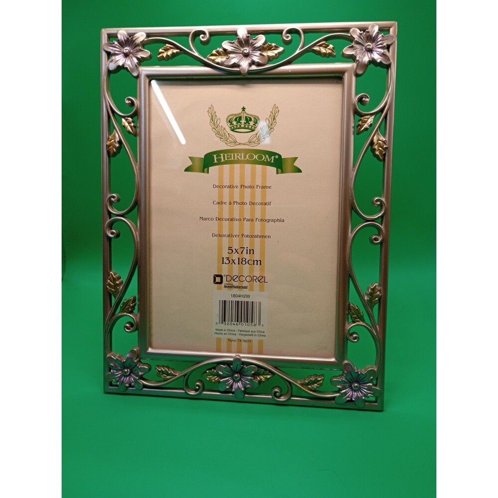 Heirloom Ornate Metal Picture Frame Decorative Leaves & Flowers Holds 5x7 Photo